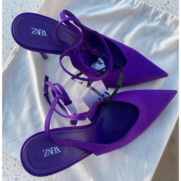 RARE!!! ZARA Strappy Satin Pointed Heels NWT 💜 - Picture 7 of 16
